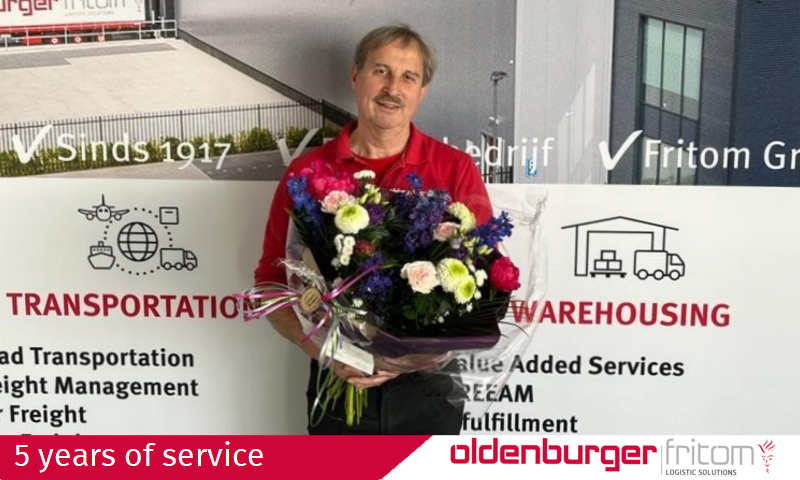 Jack Lelieveld celebrates 5 years of service at Oldenburger|Fritom Logistic Solutions